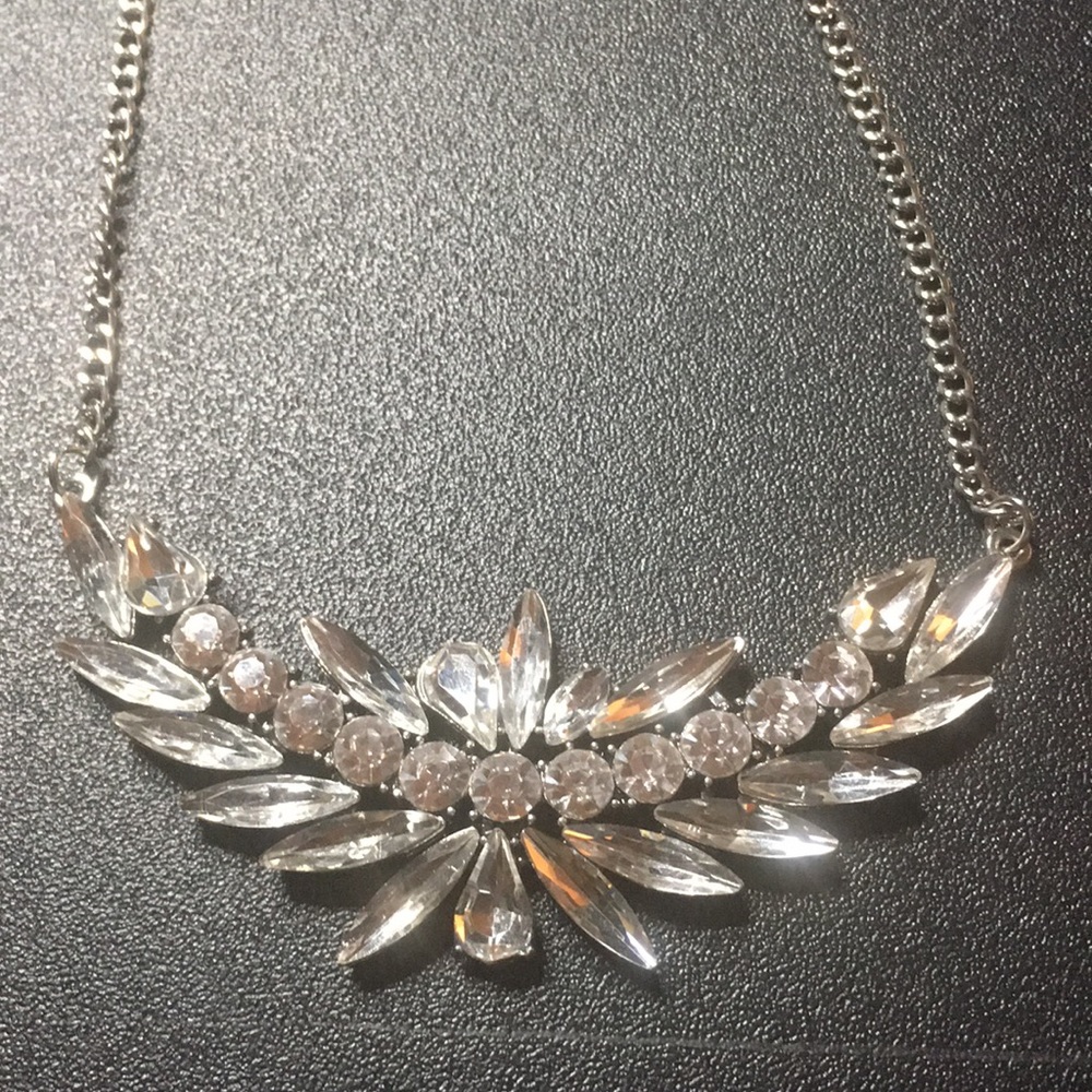 Silver Tone Large Rhinestone Necklace